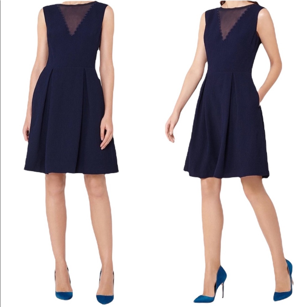 Reiss | Marlowe Textured Fit and Flare Cocktail Dress Navy Size 4